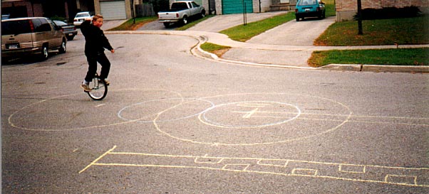 Keiar maps out the 3m and 1.5m circles as well as the 10m straight ride lines for his students.
